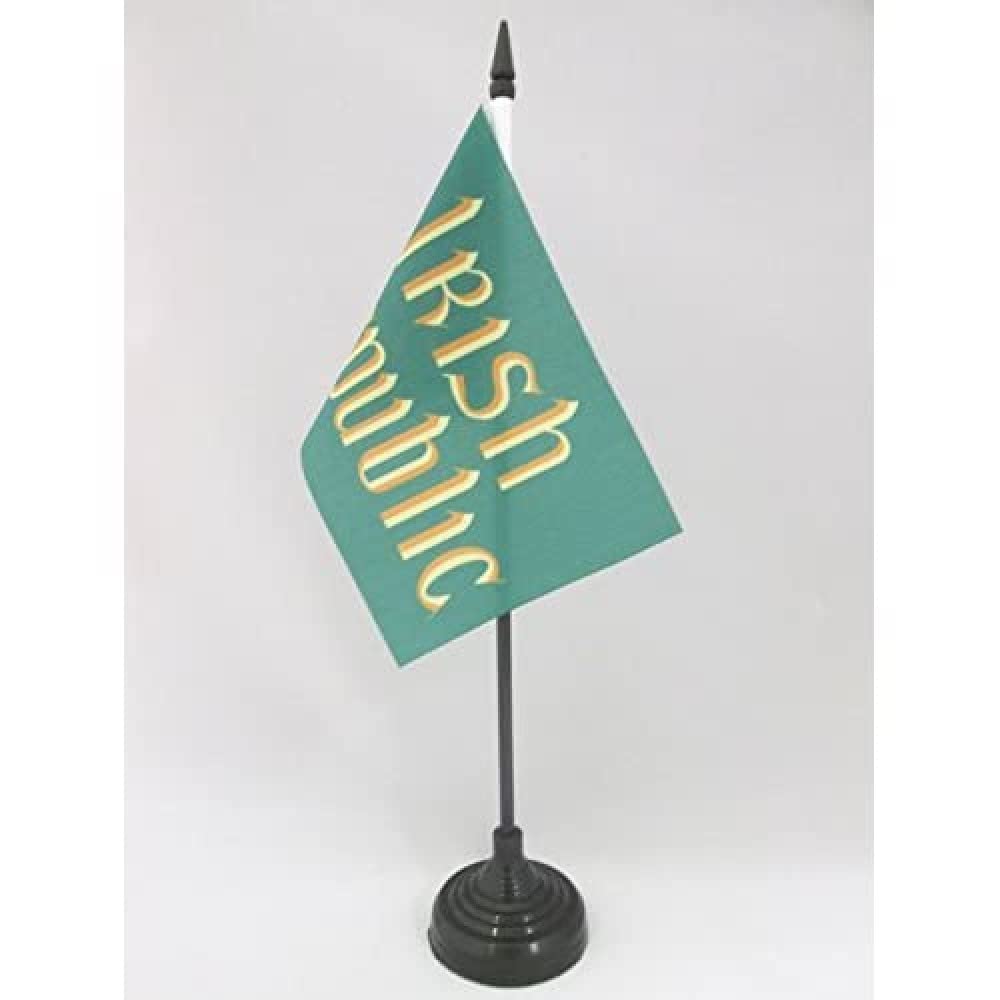 AZ FLAG - Easter Rising Irish Republic Table Flag 4'' x 6'' - Republic of Ireland Office Mini Banner 100% Polyester 15 x 10 cm - Mini Desk Flag with 10'' Pole and Black Plastic Base