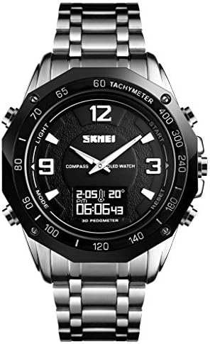 TONSHEN Mens Multifunction LED Electronic Digital Compass Watch Pedometer Calories Outdoor Military Sport Stainless Steel Watches Stopwatch Countdown Three Time