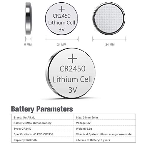 GutAlkaLi CR2450 Lithium 3V Battery, Electronic Coin Cell Button for