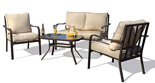 Kozyard Sonrisa Patio 4 PCs Padded Conversation Sets with Coffee Table (Beige)