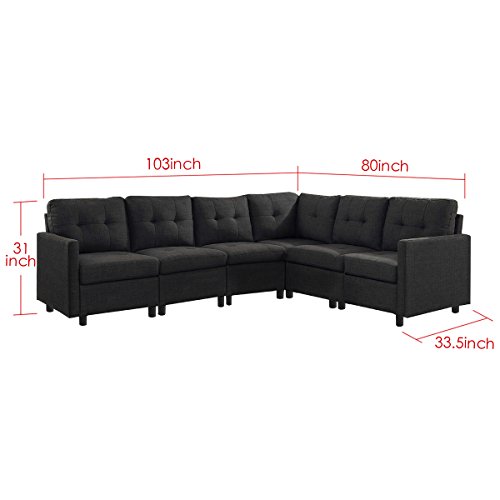 DAZONE Modular Sectional Sofa Assemble 7-Piece Modular Sectional Sofas Bundle Set Cushions, Easy to Assemble Left & Right Arm Chair,Armless Chair, Corner Chair,Ottomans Table Charcoal - Thumbnail 6