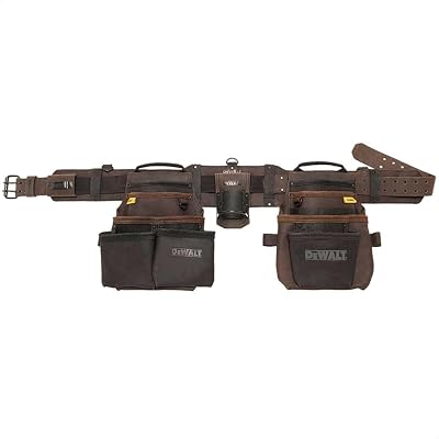 DEWALT Pro Leather Tool Rig Belt with Hammer Loop Multiple Pockets DWST50113