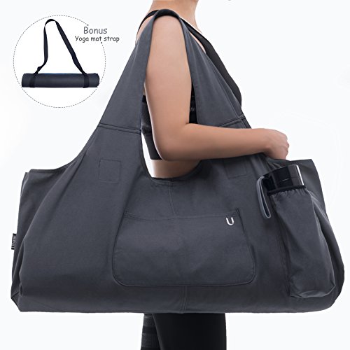 Uhawi Yoga Mat Bag Large Yoga Mat Tote Sling Carrier with 4 Pockets Fits Mats with Multi-Functional Storage Pockets Light and Durable（with Yoga Mat Carrying Strap） (Ash Gray)