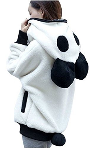 Women s winter cute panda ear tail fleece zip up hoodie outerwear…