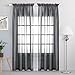 WONTEX Faux Linen Grey Sheer Curtains - Rod Pocket Semi Sheer Voile Curtains for Living Room and Bedroom, Set of 2 Curtain Panels, 55 x 84 inch Each Panel
