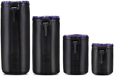 Picozon 4 Pack Thick Protective Pouch Case for DSLR Camera Lens (Canon, Nikon, Sony, Pentax, Olympus, Panasonic, and more) - Includes: Small, Medium, Large and Extra Large Pouches