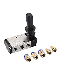 uxcell - Válvula solenoide manual de mano de 2 posiciones, neumática de 5 vías de 1/4" PT, válvula de palanca de aire operada con 0.315 in OD Connect y silenciador de escape de latón