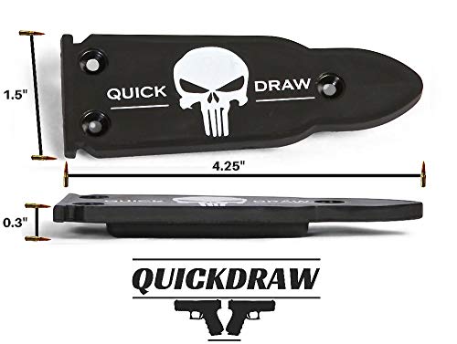 QuickDraw Magnetic Gun Mount (Skull) for Vehicle Home Office 35lb Rated Gun Magnet Holder Holster Safety Rack Accessory HQ Rubber Coated Bullet Shaped Neodymium Magnet Handgun Firearm Pistol Shotgun