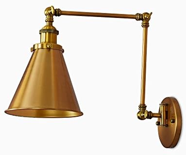 TopDeng Retro Metal Wall lamp, Adjustable Swing arm Wall lamp, E27 Hardwired Bedroom Living Room Wall Lights (No Light Bulb)-Golden