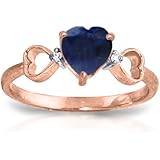 14k Rose Gold Genuine Diamonds &amp; Heart-shaped Natural Sapphire Ring - Size 5.5