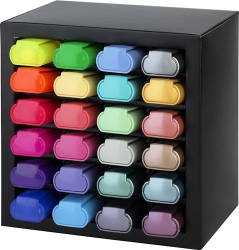 Faber-Castell 254602 Set di 24 Evidenziatori in un Organizer da Scrivania, Set Evidenziatori Pastello, Metallici e Neon, Punta a Scalpello di Precisione, Design Ergonomico Piatto