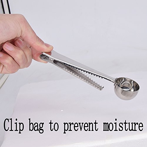 Coffee Grinder Cleaning Brush with Coffee Scoop with Clip, Heavy Wood & Natural Bristles & 304 Stainless Steel Spoon Espresso brush Accessories Measuring Scoop with Bag Clip Coffee Tool for Barista