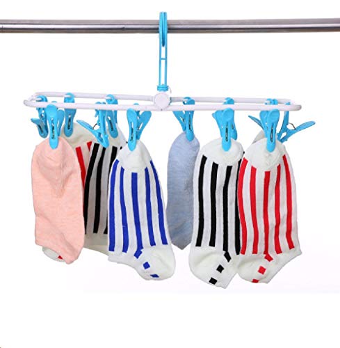 Youfui Portable Folding Clothes Hangers Travel Accessories Foldable Clothes Drying Racks for Travel Home Storage (2pcs Hanger with 12 Clips)
