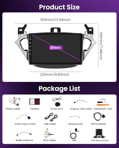 Inefala 4+64G Car Radio for Opel Corsa 2015-2019/Opel Adam 2013-2016 Android 15 with Wireless CarPlay Android Car, 9 Inch Car Screen with Bluetooth WIFI GPS FM/RDS 32EQ SWC AHD Rear Camera