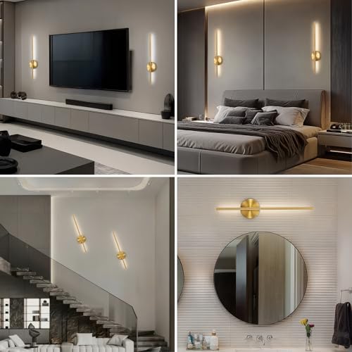TaoFiaCo 60CM Gold Indoor LED Wall Lights - Wireless Wall Lamp 3 Colour Temperatures - Battery Wall Light with Remote Control for Bedroom, Living Room, Dining Room