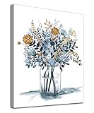 Navy Blue Flowers Canvas Wall Art Bedroom Wall