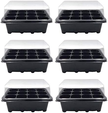 Seed Tray,Siebwinn 6 Set 18.7x14.5x11cm 12-Cell Seedling Seed Starter Tray Kit for Garden Greenhouse Succulent Wheatgrass Microgreens