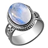 5.60ctw,Genuine Rainbow Moonstone 10x14mm Oval & .925 Silver Overlay Handmade Rings
