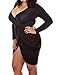 POSESHE Womens Plus Size Deep V Neck Bodycon Wrap Dress with Front Slit Black Large