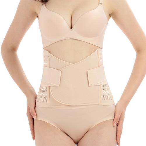 GLAMORAS Postpartum Recovery Belly Band Waist Trainer Cincher Trimmer Tummy Control Slimming Body Shaper Shapewear Belt,Beige (Fits Upto Size 38