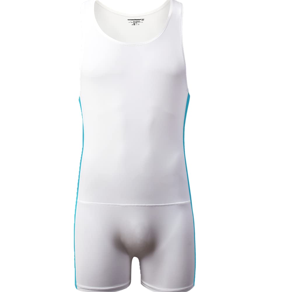 Juflam Men's Wrestling Singlet Athletic Leotard Bodysuit Gym Sportswear Undershirt (C-White, Large)
