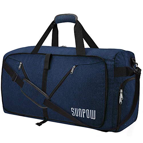 SUNPOW 65L Travel Duffel Bag, Weekender Bag With Shoes Compartment Tear Resistant Foldable Duffle Bag For Men Women Royal Blue