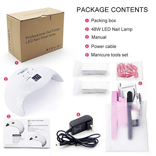 Nail Starter Kit with UV Nail Lamp,48W LED Nail Dryer Curing Lamp with Timer/LCD Display/Sensor for Gel Nail Polish,Nail Art Manicure Tool Set Nail File Buffer,Stainless Steel Cuticle Nipper - Thumbnail 6
