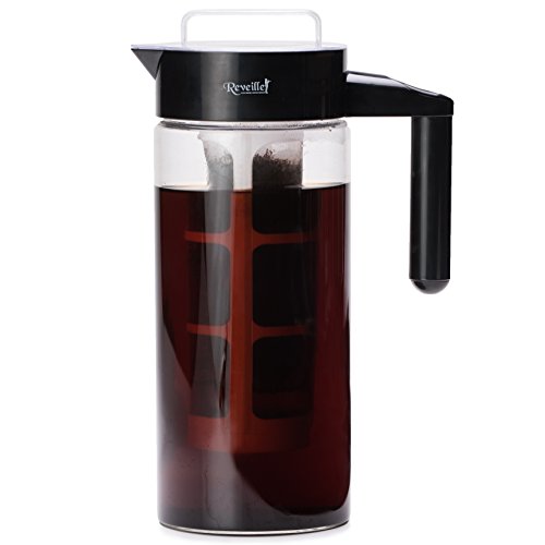 Click Here to See More Images Reveille Cold Brew Coffee Maker - 1300ml (5+Cups) Premium Borosilicate Glass Container with Easy to Use Filtration System and Unique Lid Design to Keep Cold Brew Coffee Fresh