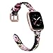 TOYOUTHS Leather Strap Compatible with Fitbit Versa/Versa 2, Band for Women & Men - Slim Genuine Leather Wristbands (Black/Pink Floral)