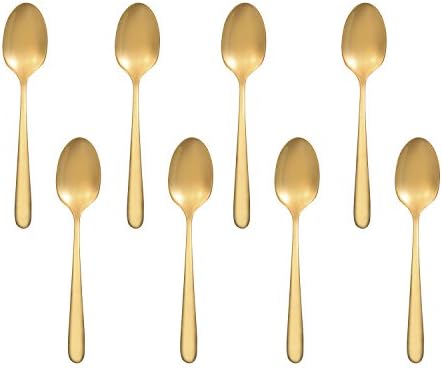 Flatasy Gold Ice Cream Dessert Spoons,Stainless Steel Wave Flatware Tea Coffee Spoon, Teaspoon Set of 8