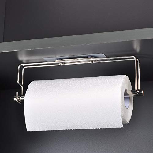 ECROCY Adhesive Paper Towel Holder for Kitchen, Wall Mount/Under Cabinet - Stainless Steel - No Drilling