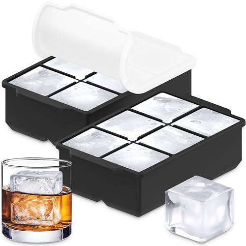 KitchFort® Large Silicone Ice Cube Tray (2-Pack) - 2" Big Ice Mold with Lid