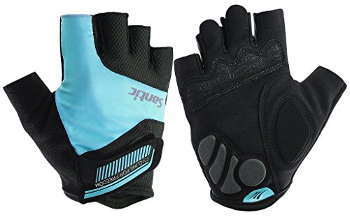 SANTIC Classic Fingerless Cycling Gloves with Shock-absorbing Foam Pad Breathable Half Finger Moutain Bike Bicycle Riding Gloves for Men and Women Aquamarine L