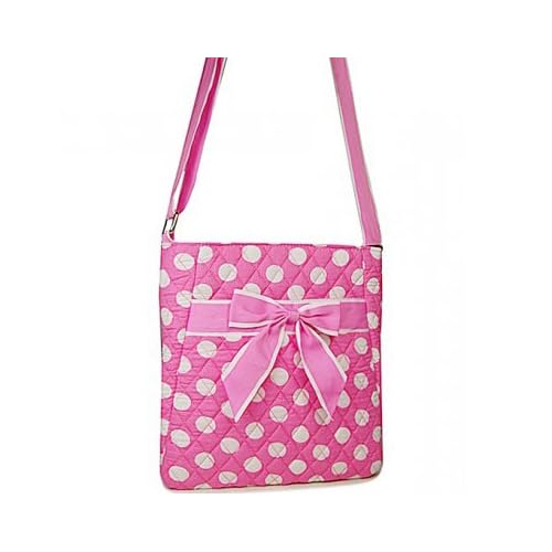 Dasein Quilted Polka Dot Messenger Bag w/ Ribbon Accents Pink/White on PopScreen