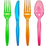 ChefLand 96-Piece Plastic Cutlery Combo Knives/Forks/Spoons, Assorted Neon Colors (Kitchen)