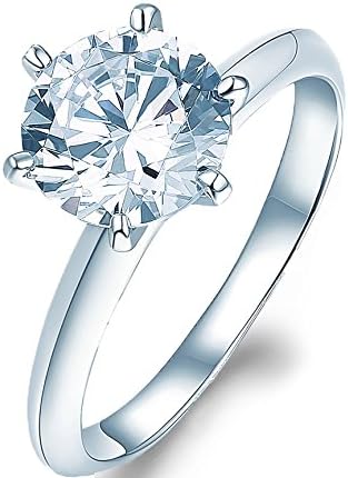 2Ct 14k White Gold Enhanced Diamond(VS) Round Solitaire Engagement Rings for Women Wedding Anniversary (D Color, VVS1 Clarity) - All Sizes Available, Size - 5