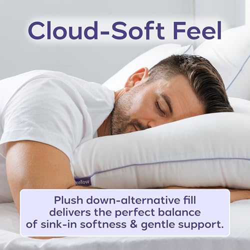 Mellow Hotel Pillow — King Size, Waterproof & Stain-Resistant Down-Alternative Bed Pillow, Hypoallergenic Oeko-TEX® Cover, Machine Washable, Stays Fluffy, Support for Side/Back/Stomach Sleepers