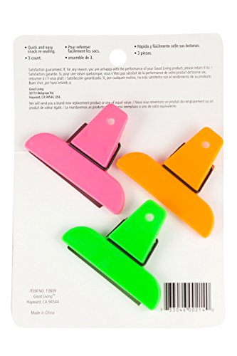 Good Living 3-Piece Set of Mini Neon Snack Bag Clips with Hanging Hole, 2-pack (2 sets, 6 Clips in Total)