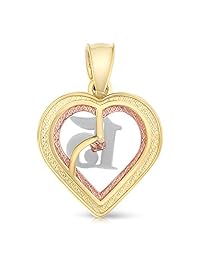 14K Tri Color Gold Sweet 15 Years Quinceanera Heart Charm Pendant with 1.5mm Valentino Chain Necklace