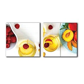 Canvas Wall Art Wine & Fruits Painting Artwork for Home Prints Framed - 12"x12" x 2 Panels