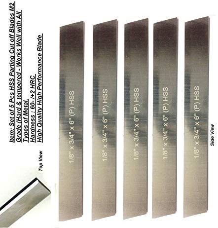 Set of 5 HSS Trapezoid Blades 1/8"x 3/4" (Wide) x 6" (Long) for Lathe Parting Cut Off & Tool Holders-Hard & Ground