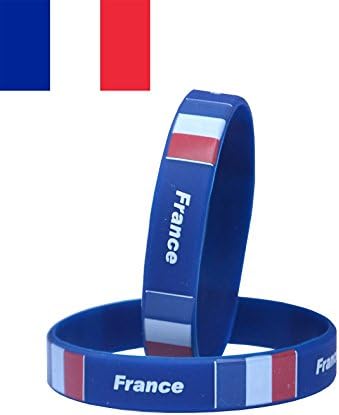 VEWCK Flag Silicone Bracelet Classic Bangle Letter pattern 40 countries 2-Pack (France-Blue)