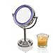 Ovente Double Sided Lighted Makeup Mirror 6 Inch Table Top 1X 5X Magnifier 360 Degree Rotating LED 3 AA Battery AC Adapter Powered Standing Desk Bathroom Personal Circle Large Polished Chrome MLT28C