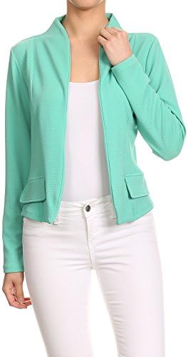 MissyMissy Womens Casual Business Loose Fit Solid Blazer Jackets J907 (2X-Large, Aqua)