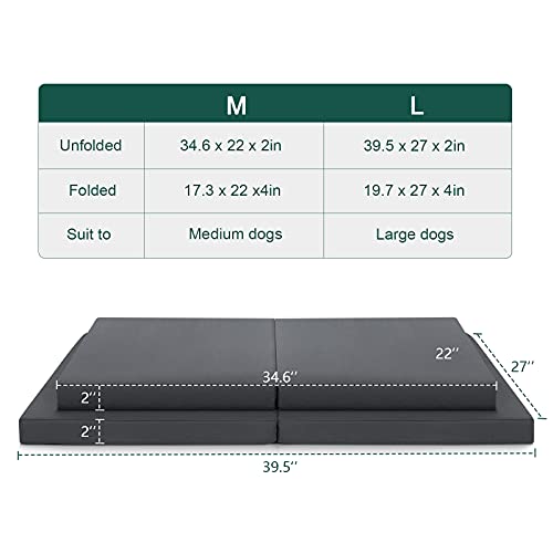 Furpezoo Outdoor Dog Beds Camping(34.6X22X2in),Portable Waterproof Dog Beds for Medium Dogs, Foldable Travel Dog Mat with Removable Washable Cover, Grey,M