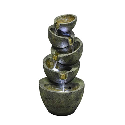 xpiyaer Indoor/Outdoor 5 Tier Bowls Floor Water Fountain 23 3/5" High Cascading Bowls LED for Yard Garden - Thumbnail 3