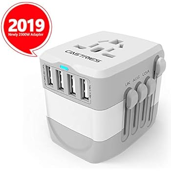 Castries European Adapter,2300W high Power Travel Adapter with 4 USB Charging Ports for International Power adapters in More Than 170 Countries (Gray White)