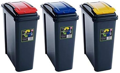 3 x Wham 25L Slimline Home Trash Waste Plastic Recycling Bin
