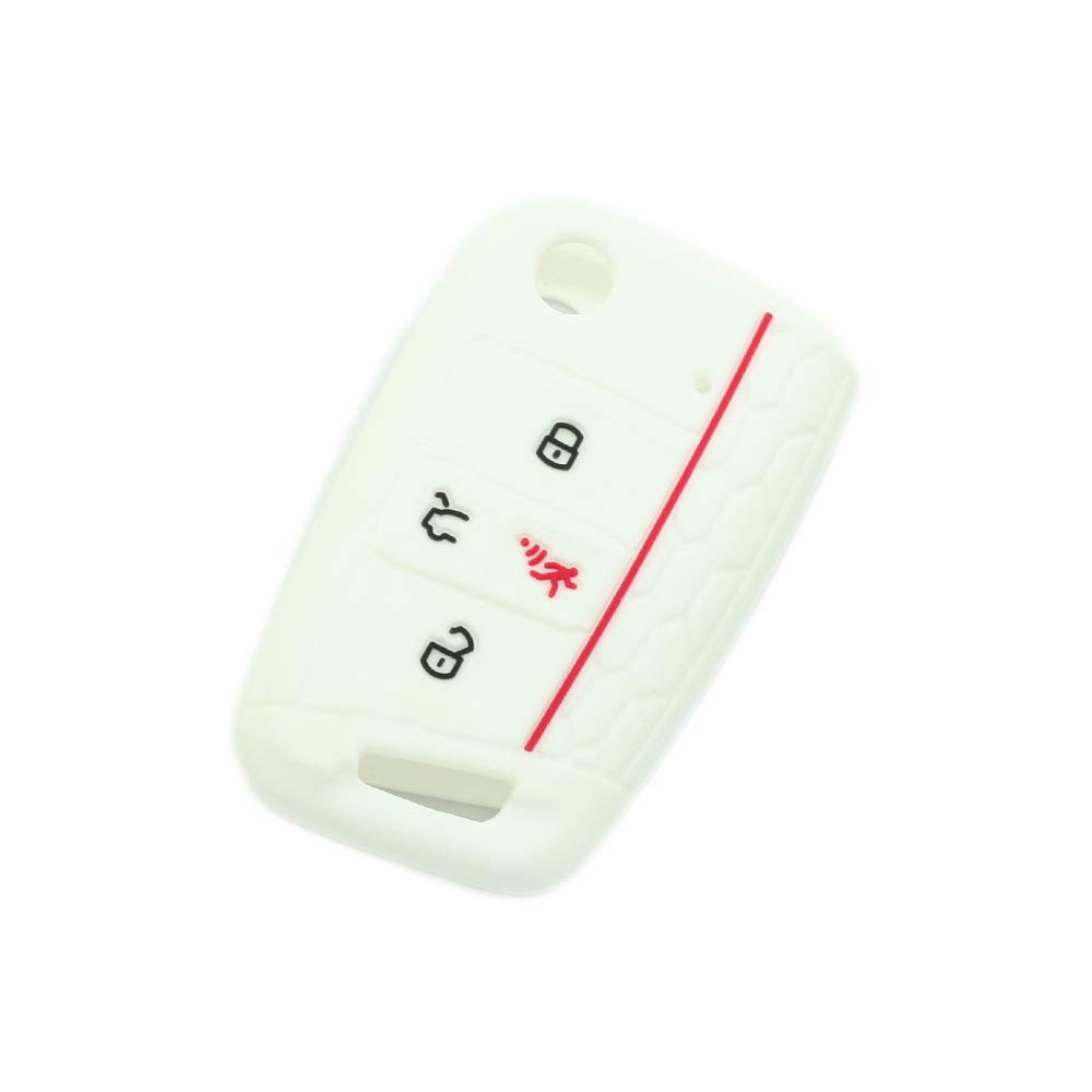 BROVACS Silicone Cover Protector Case Holder Skin Jacket Compatible with VOLKSWAGEN Golf GTI Tiguan Polo SKODA Octavia 4 Button Flip Remote Key Fob CV9806 White
