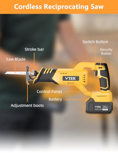 VTEK Brushless Cordless Reciprocating Saw,20V Cordless Reciprocating Saws 3 Variable Speed,0-3000RPM Reciprocating Saws for Woods/Metal/Plastic Cutting